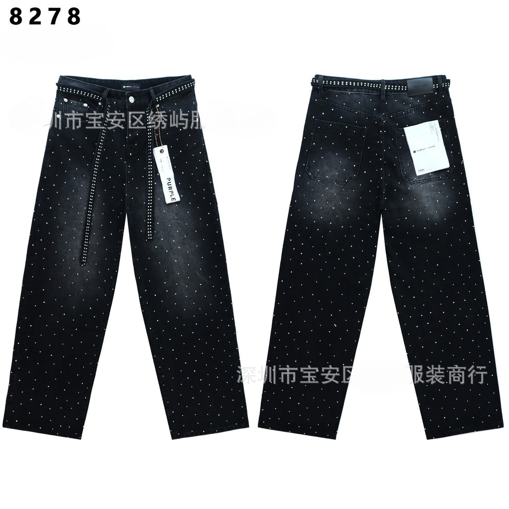Purple Brand Rhinestone Wide Leg Denim Jeans Unisex