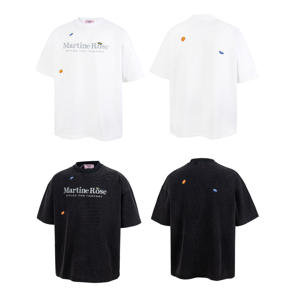 Martine Rose Washed Vintage Letter Print Crew Neck Short Sleeve T Shirt