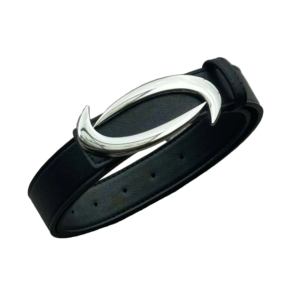 Curved Metal Buckle Full Grain Leather Belt Black Casual Mens Waist