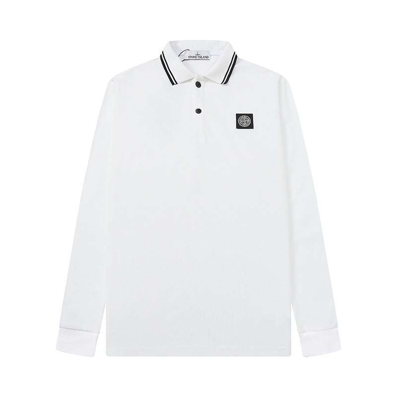 Stone Island Compass Patch Long Sleeve Polo Shirt Unisex Streetwear