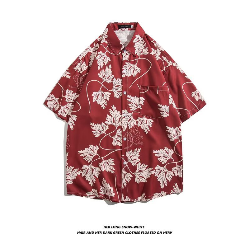 Mens Vintage Cartoon Tropical Print Short Sleeve Beach Shirt