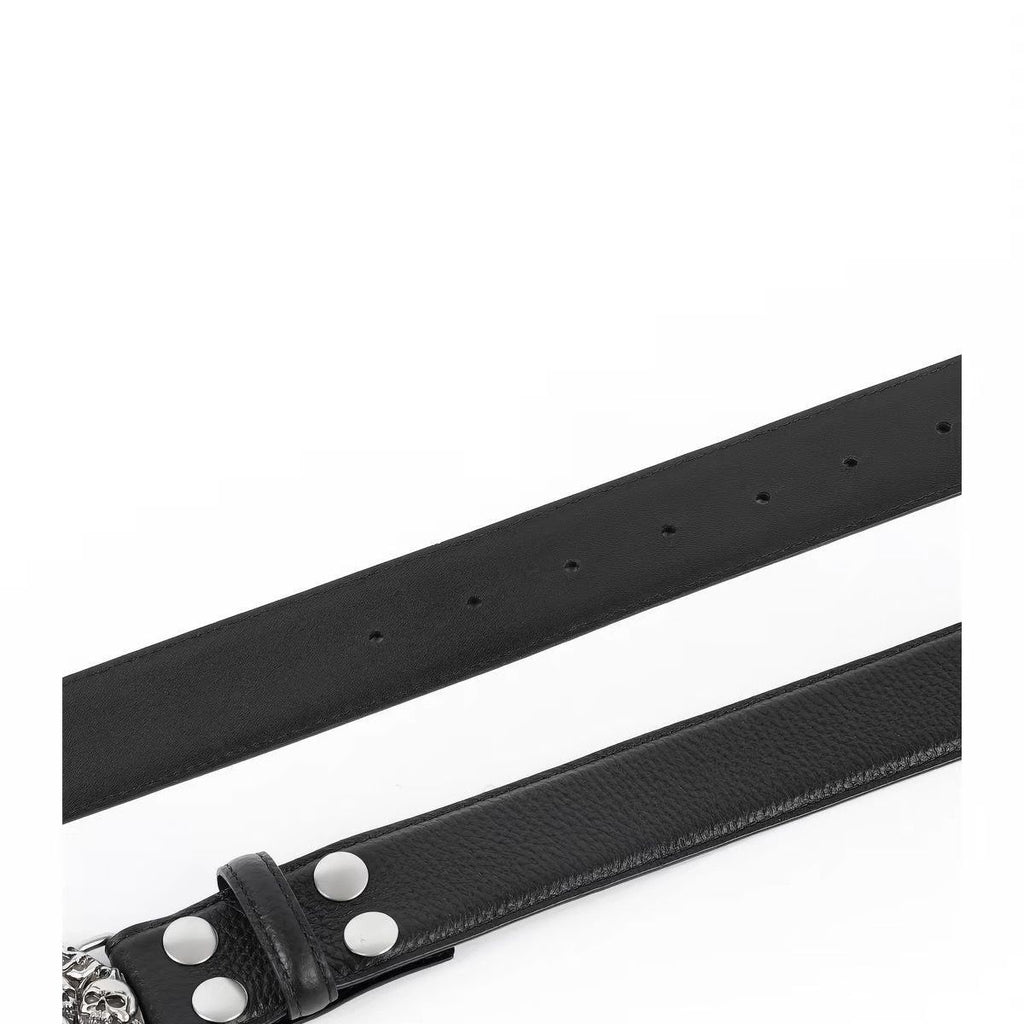 Chrome Skull Pile Belt Stacked Skulls Buckle Dark Punk Leather Waist