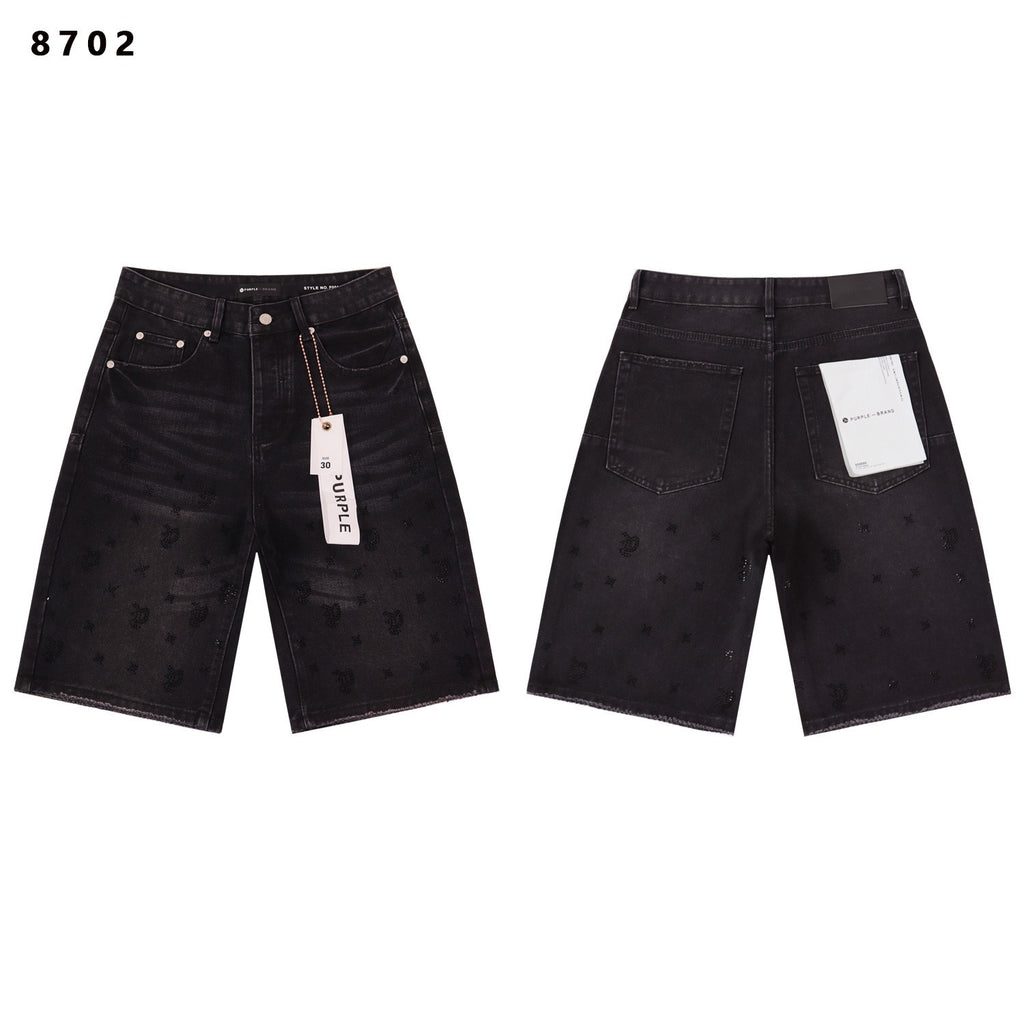Purple Brand Rhinestone Loose Casual Denim Shorts