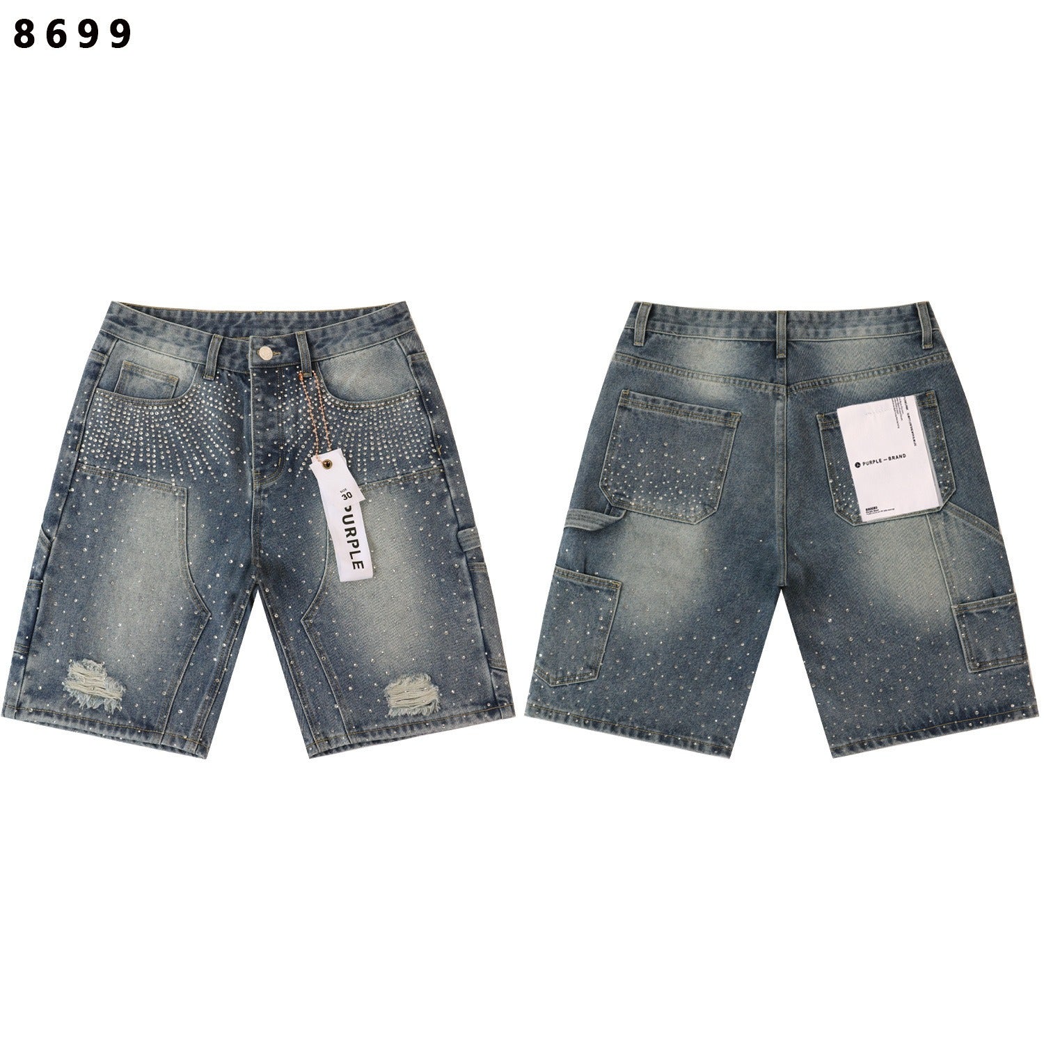 Purple Brand Rhinestone Loose Casual Denim Shorts
