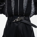 Avant-Garde Cyberpunk Leather Belt Sculptural Metal Buckle Waist Belt
