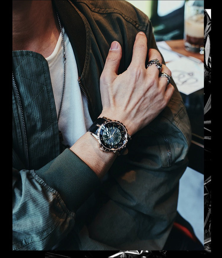 12 Round Table Knights Men Watch 3D Skeleton Dial Quartz Wrist Watch