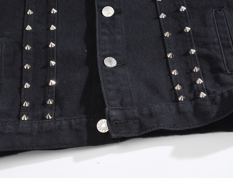 Rivet Biker Distressed Raw Edge Denim Vest Unisex Sleeveless Waistcoat