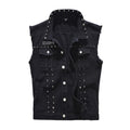 Rivet Biker Distressed Raw Edge Denim Vest Unisex Sleeveless Waistcoat