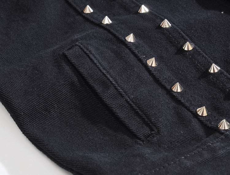Rivet Biker Distressed Raw Edge Denim Vest Unisex Sleeveless Waistcoat