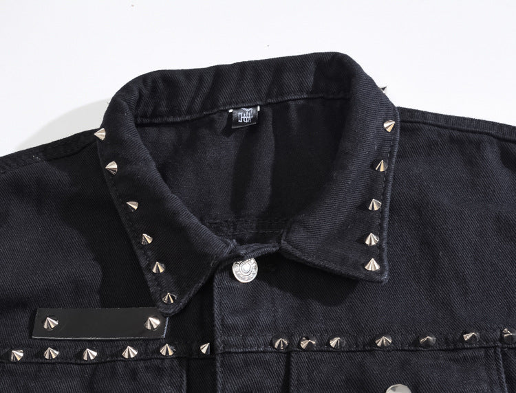 Rivet Biker Distressed Raw Edge Denim Vest Unisex Sleeveless Waistcoat