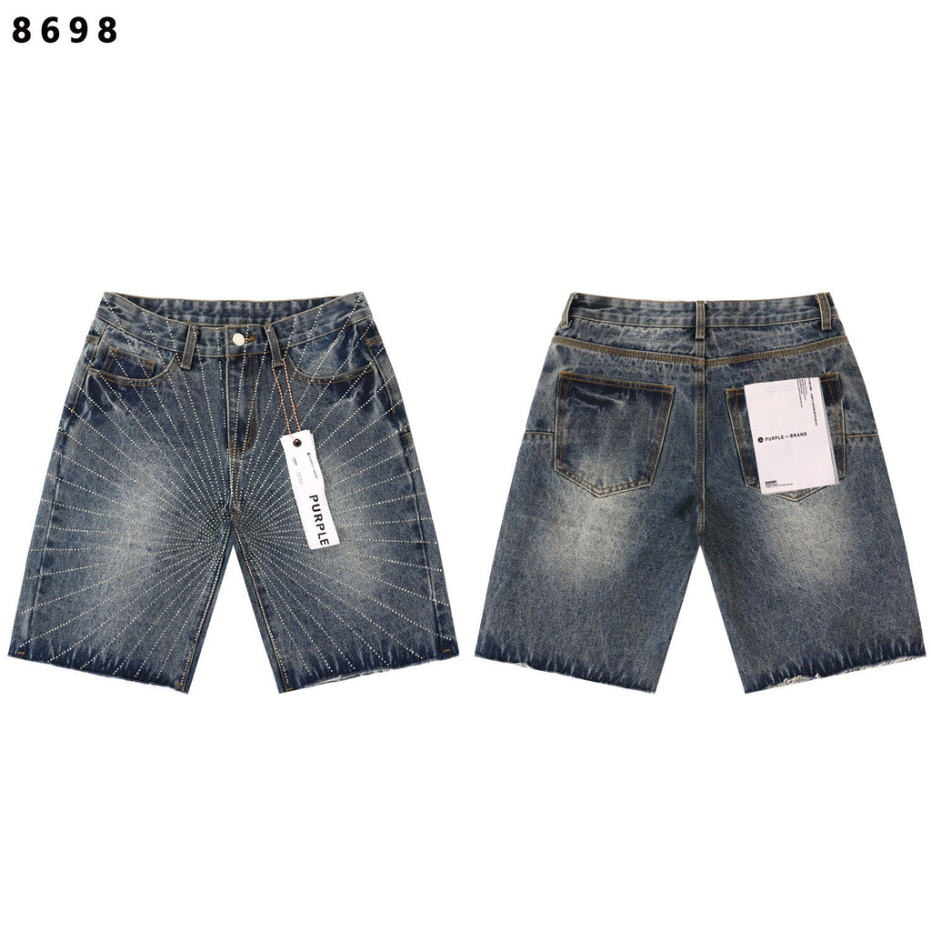 Purple Brand Rhinestone Loose Casual Denim Shorts