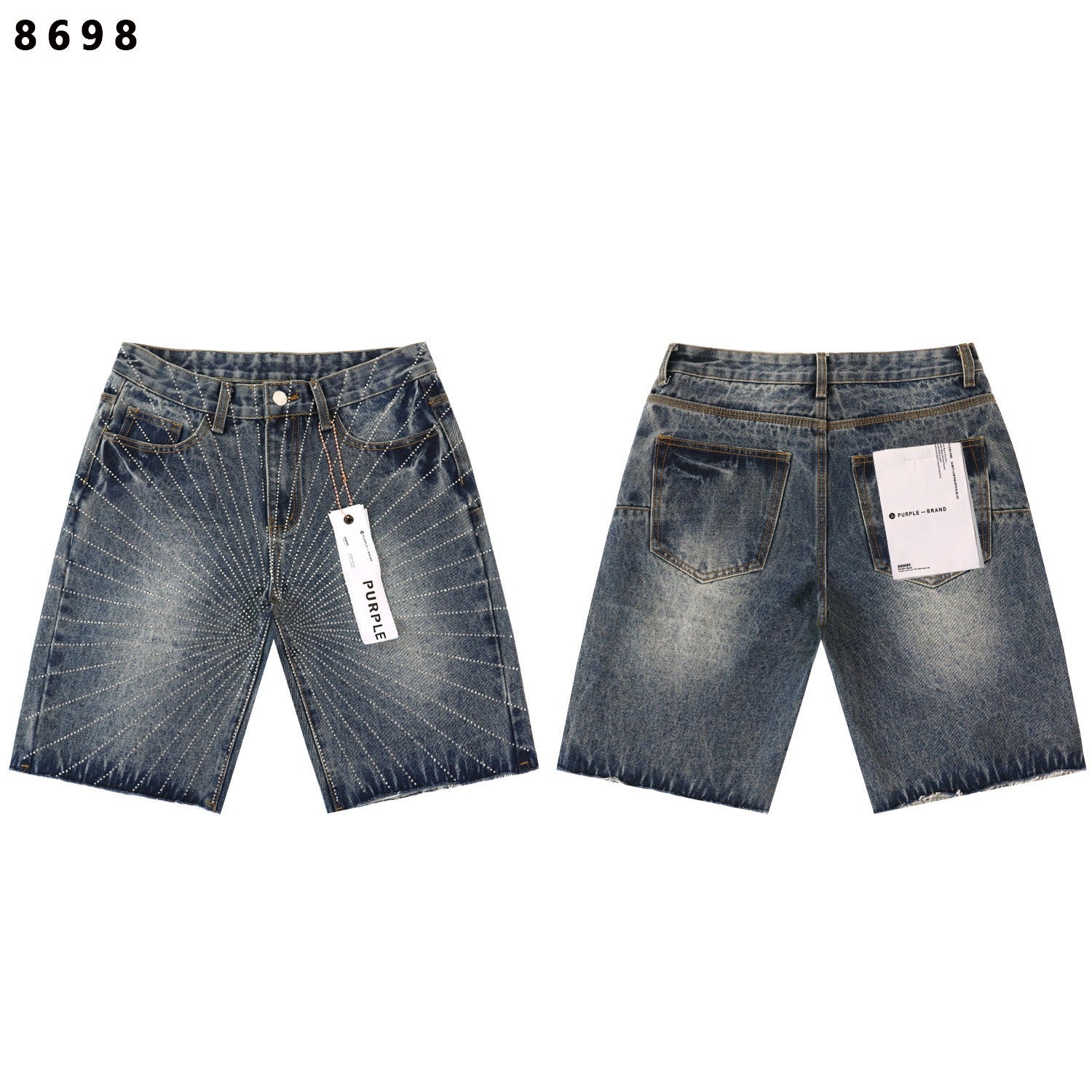 Purple Brand Rhinestone Loose Casual Denim Shorts
