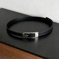 Litchi Grain Leather Belt Irregular Metal Buckle Minimalist Waist Belt