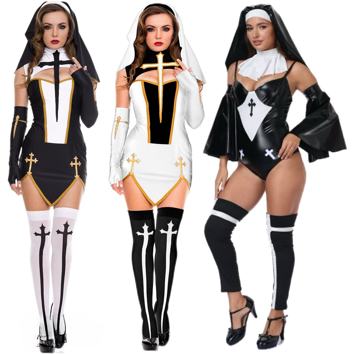 Halloween Women Sexy Nun Cosplay Devil Vampire Party Fancy Dress Sets