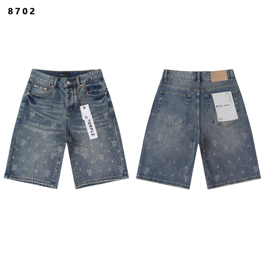 Purple Brand Rhinestone Loose Casual Denim Shorts
