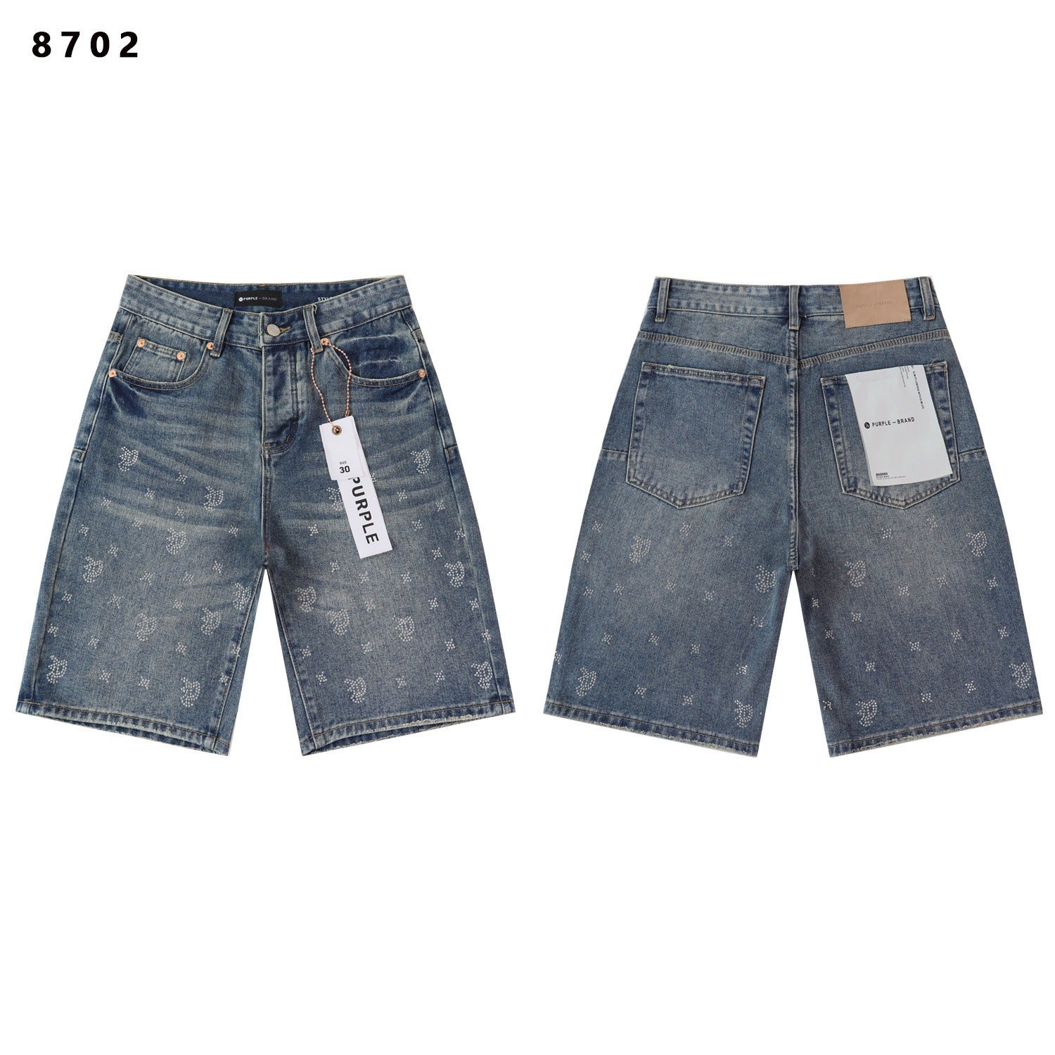 Purple Brand Rhinestone Loose Casual Denim Shorts