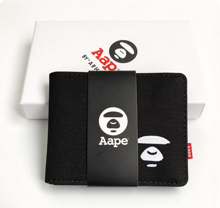AAPE Embroidered Logo Bifold Wallet Multi Color Canvas Card