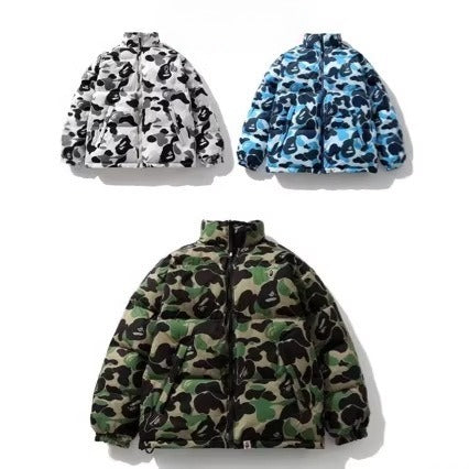 BAPE ABC Camo Reversible Puffer Jacket Stand Collar Zip Coat