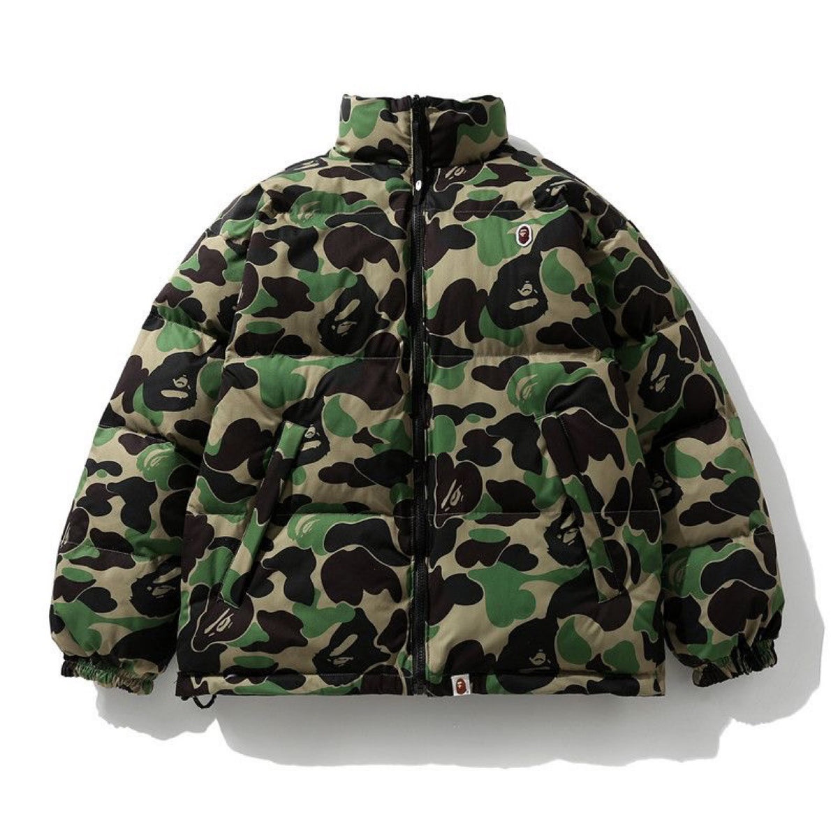 BAPE ABC Camo Reversible Puffer Jacket Stand Collar Zip Coat