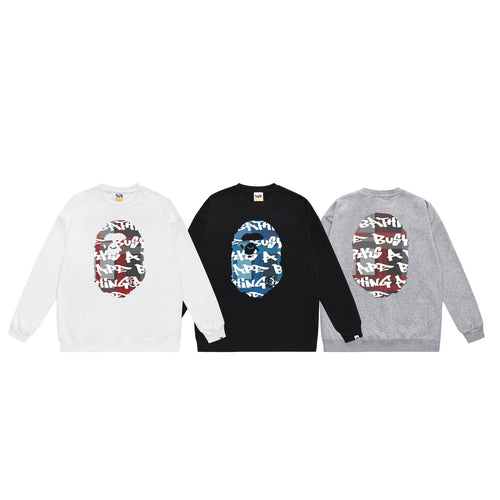 BAPE Crewneck Sweatshirt Ape Head Multi Graphic Street Pullover
