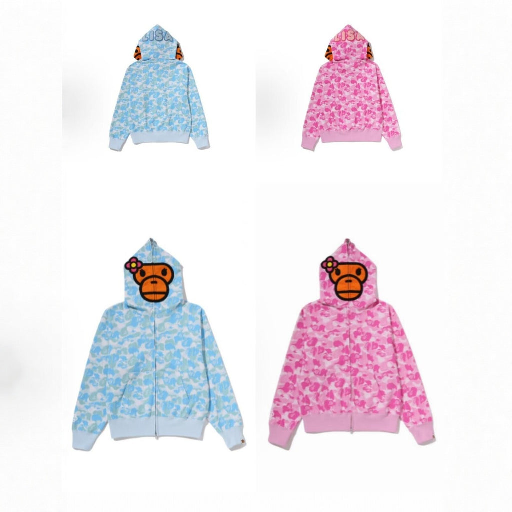 BAPE Lisa Baby Milo ABC Camo Full Zip Hoodie Women Pink Blue