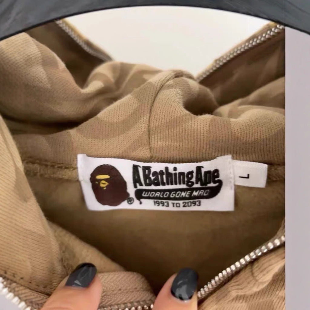 BAPE Monogram Allover Print Gold Shark Full Zip Hoodie