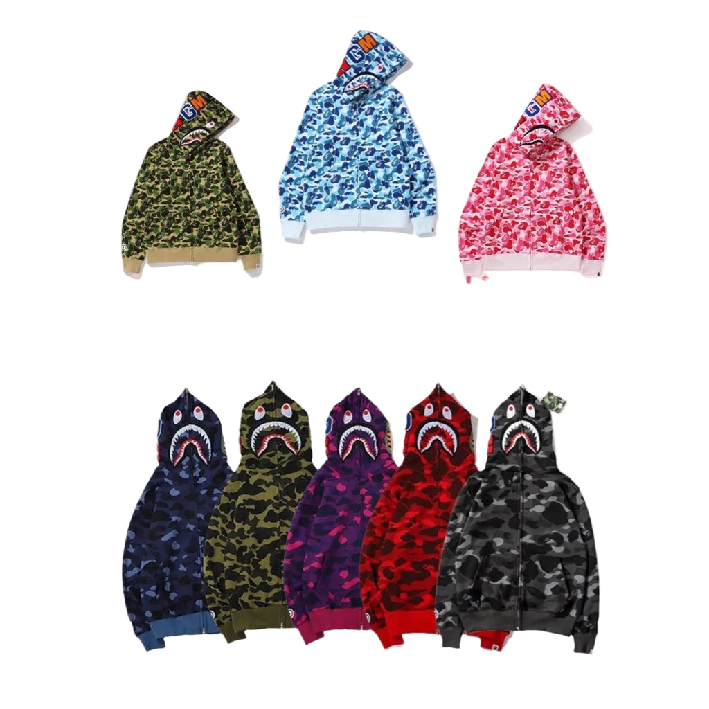 BAPE Shark Ape Head Camo Embroidered Zip Up Hoodie