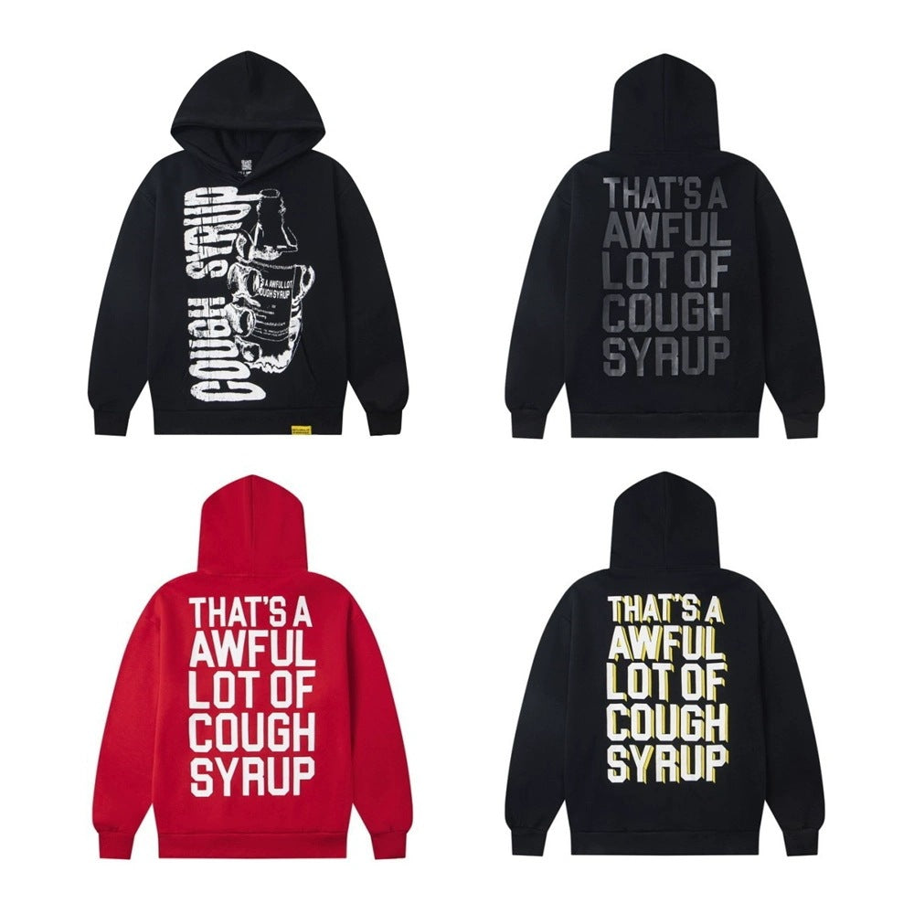 Cough Syrup Graphic Hoodie Vintage Letter Print HipHop Street Pullover