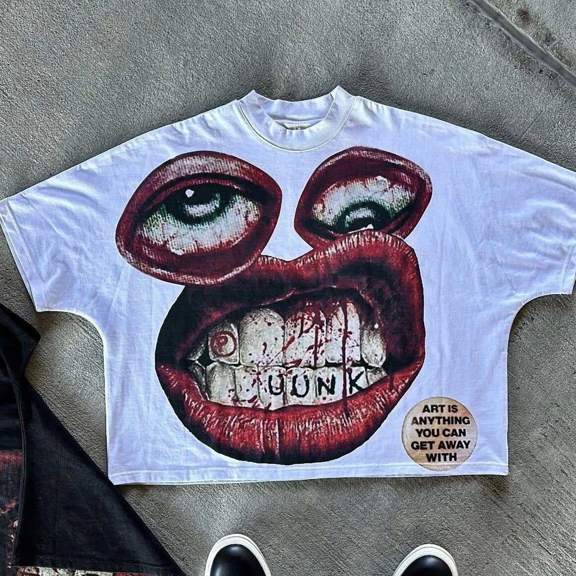 Marino Infantry Style Y2K Big Mouth Rap Portrait Übergroßes Vintage Baumwoll-T-Shirt
