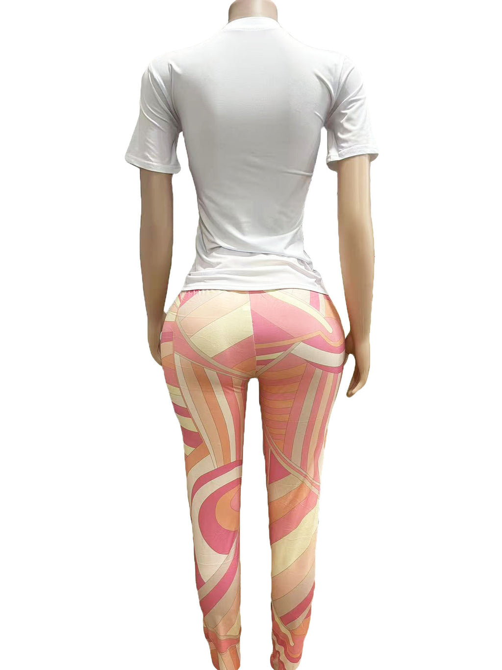 Abstract Print Short Sleeve Tee Leggings 2 Piece Set