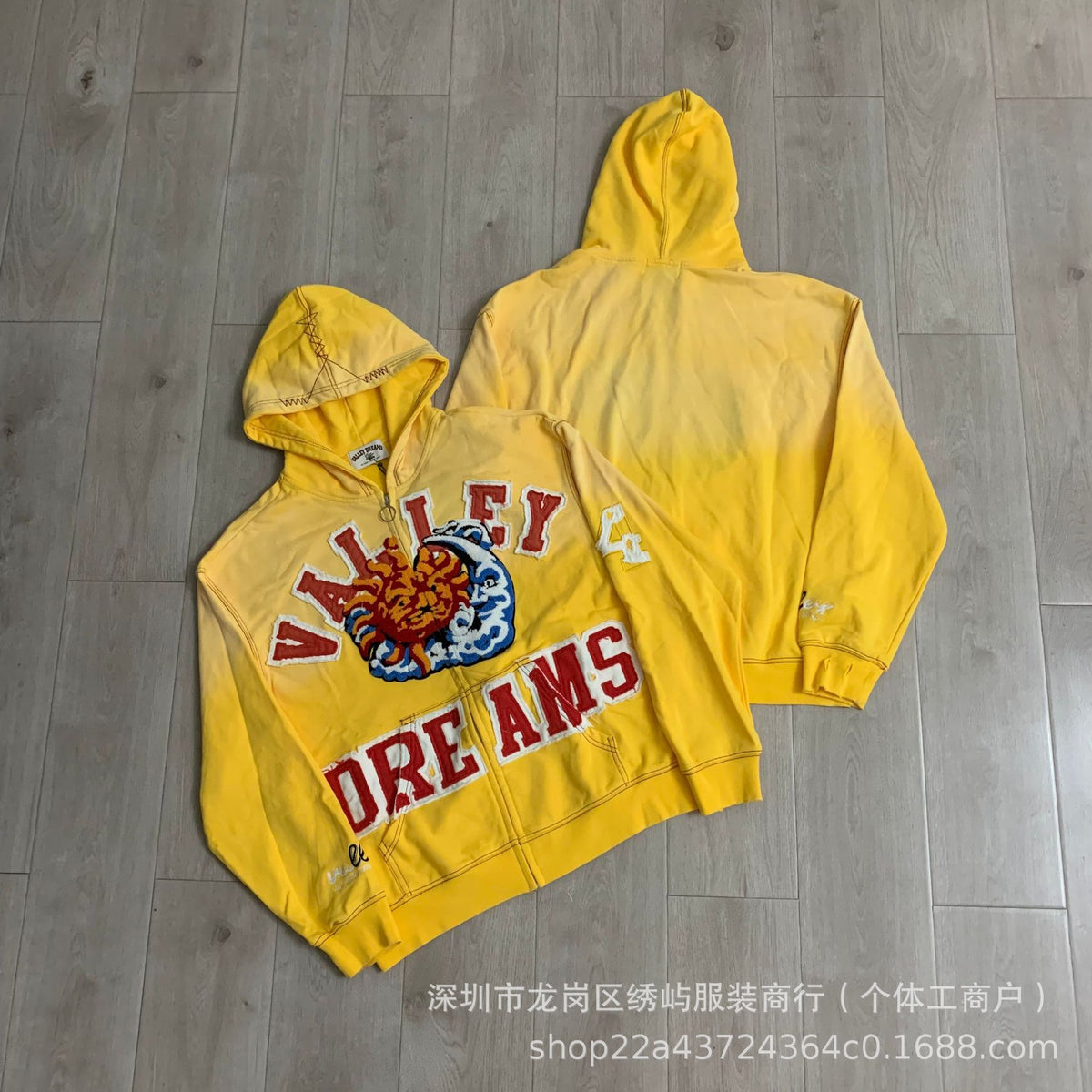 Valley Dreams Graphic Zip Up Hoodie Rhinestone Vintage Street Jacket