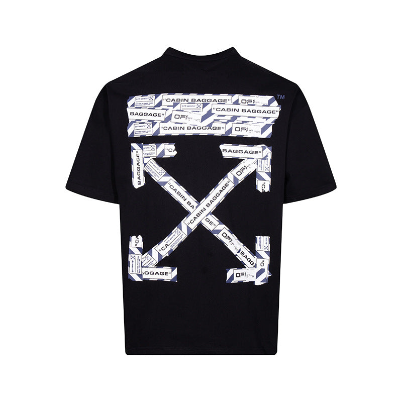 Tape Arrow Graphic Print Streetwear Crew Neck Short Sleeve T Shirt