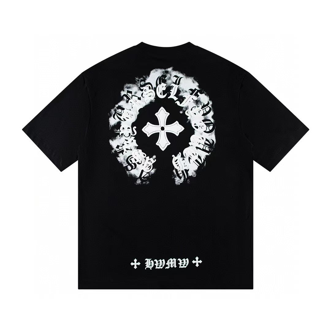 Chrome Hearts Color Sanskrit Cross Print Short Tee Unisex Y2K