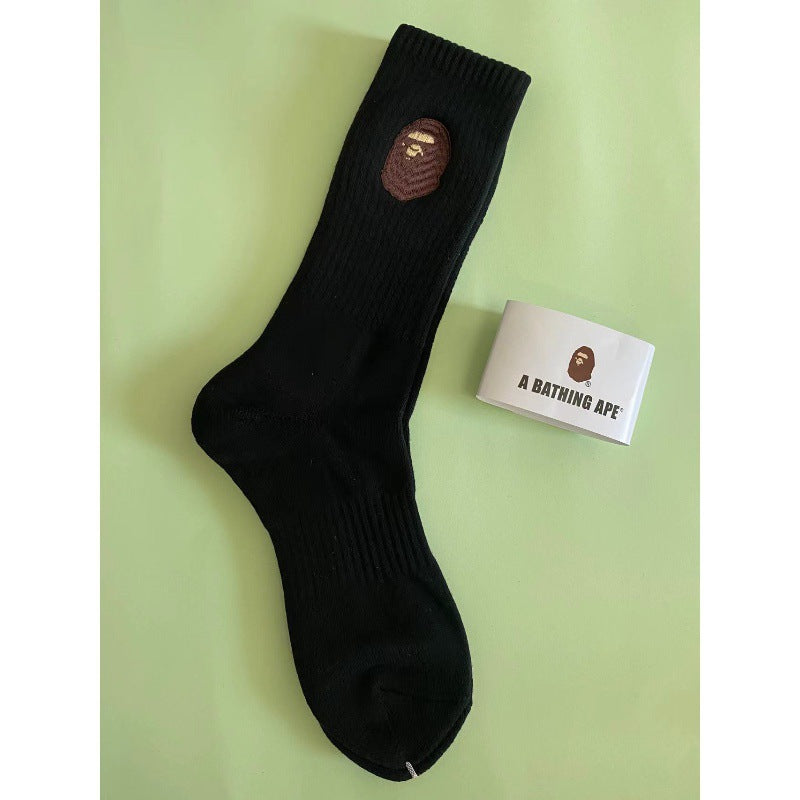 BAPE Ape Head Shark Embroidered Ribbed Crew Socks