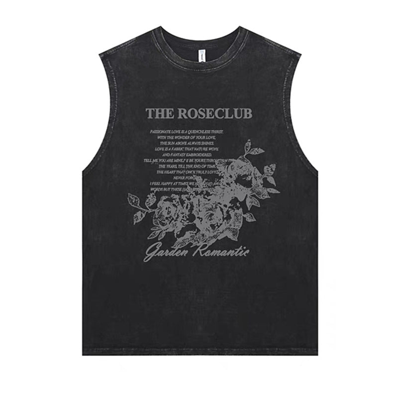 Vintage Washed Cotton Tank Top Men Retro Graphic Sleeveless Vest