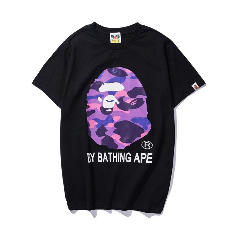 BAPE Camo Shark Ape Head Print Crew Neck Short Sleeve T‑Shirt Unisex