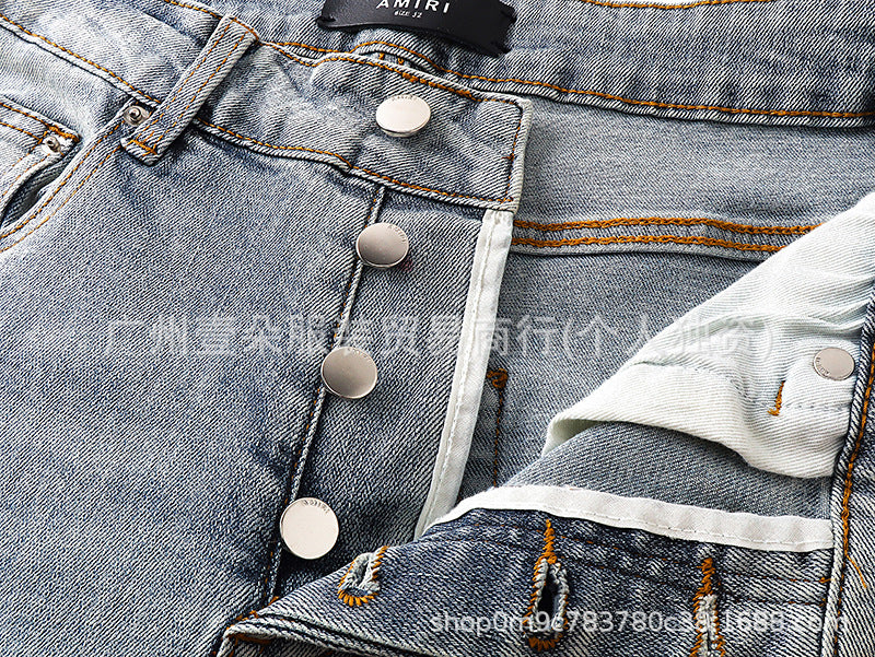 Amiri Distressed Splash‑Ink Stretch Slim Tapered Denim Jeans Unisex