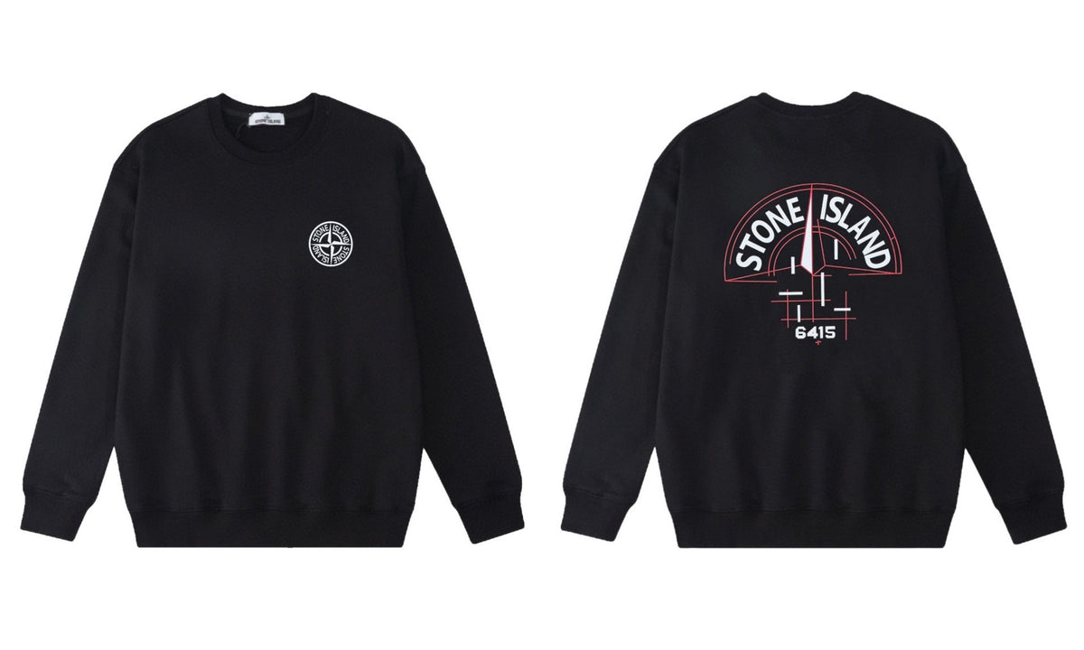 Stone Island Compass Print Crewneck Sweatshirt Men Autumn Pullover