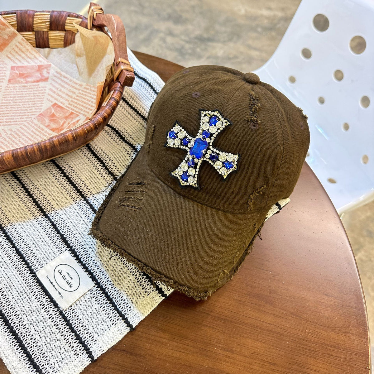 Rhinestone Cross Distressed Baseball Cap Streetwear Multi‑Style