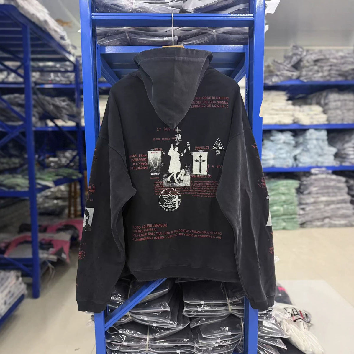 ERD Cherry Graphic Hoodie Vintage Washed Distressed Oversized Pullover