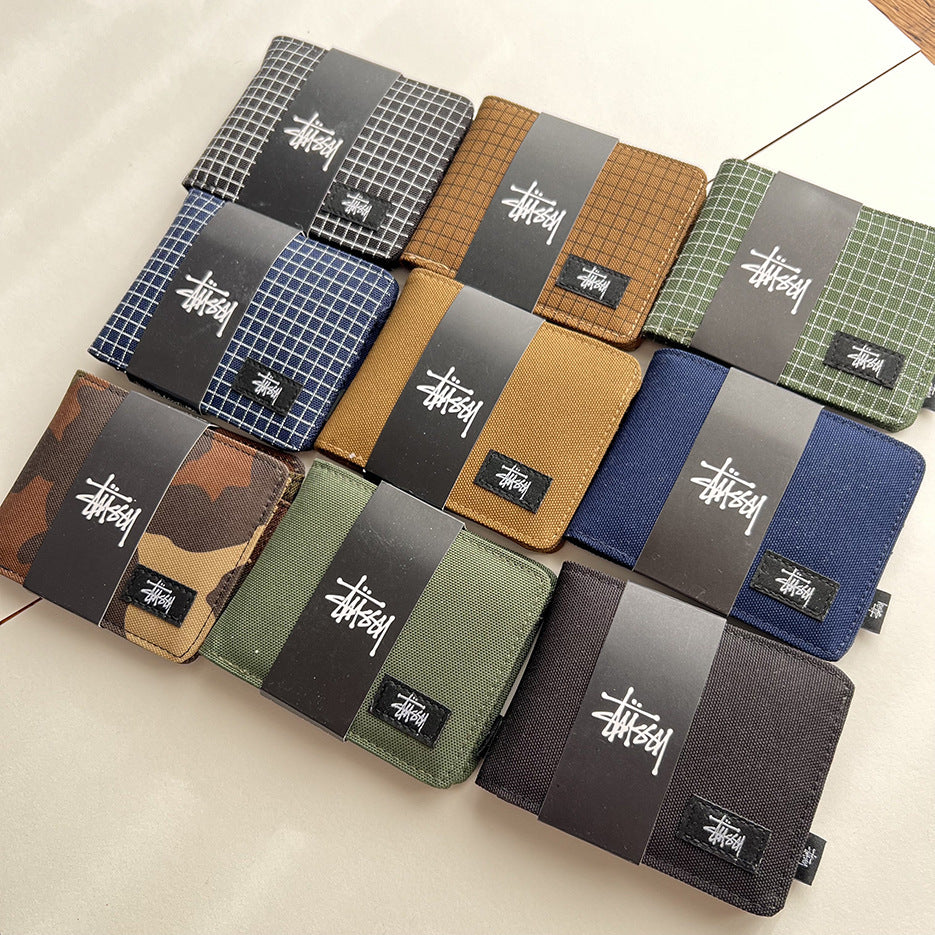 Stussy Canvas Bifold Wallet Multi Pattern Card Holder Coin Purse