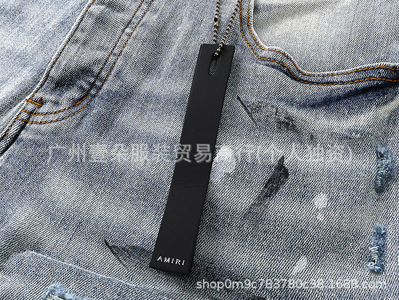 Amiri Distressed Splash‑Ink Stretch Slim Tapered Denim Jeans Unisex