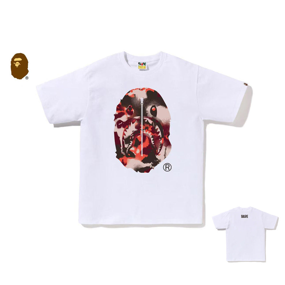 BAPE Shark Ape Head Camo Print Crew Neck Short Sleeve T‑Shirt Unisex