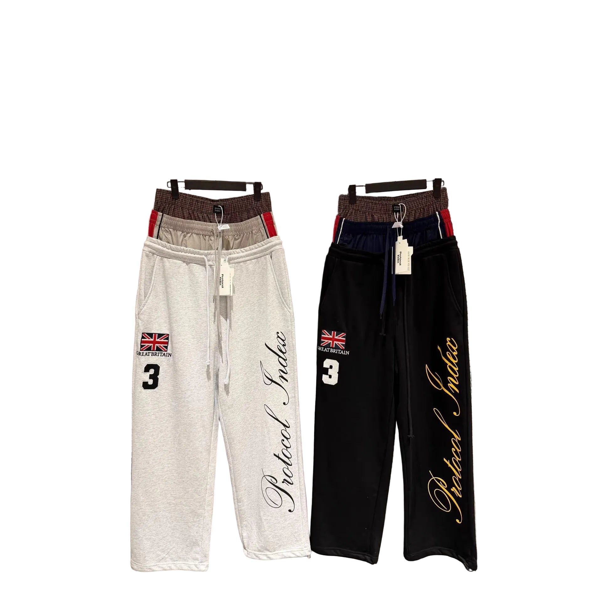 Protocol Index British Flag Embroidery Triple Waist Wide Leg Sweatpants
