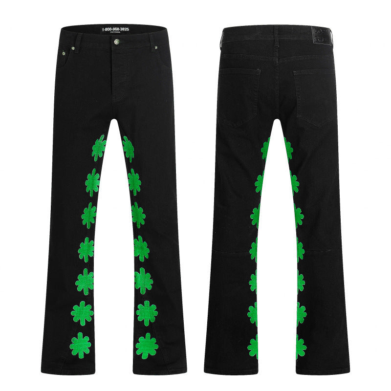 LOSTSHDWS Floral-Embroidered Flared-Hem Jeans