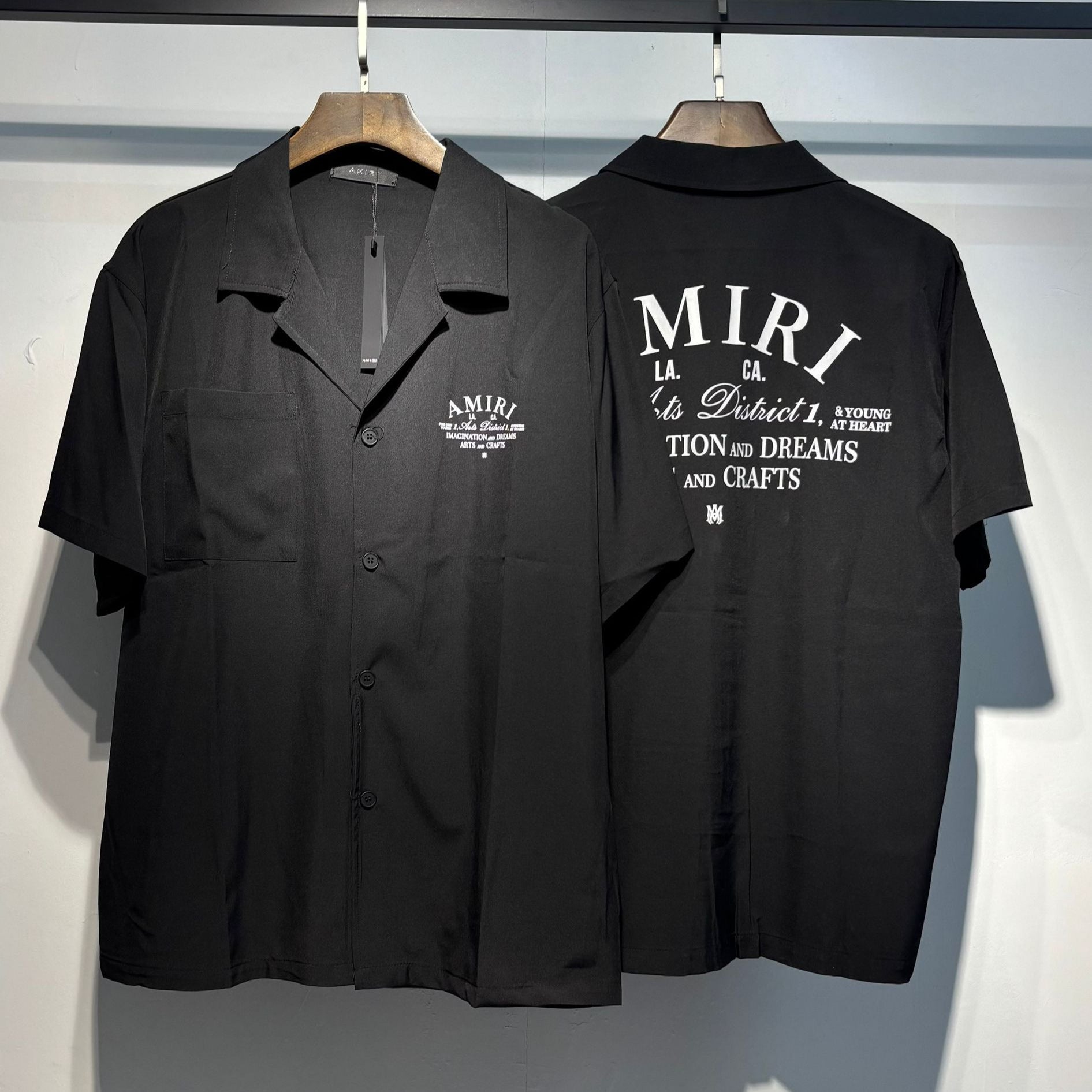 Camp Collar Arch Letter Print Loose Short Sleeve Shirt