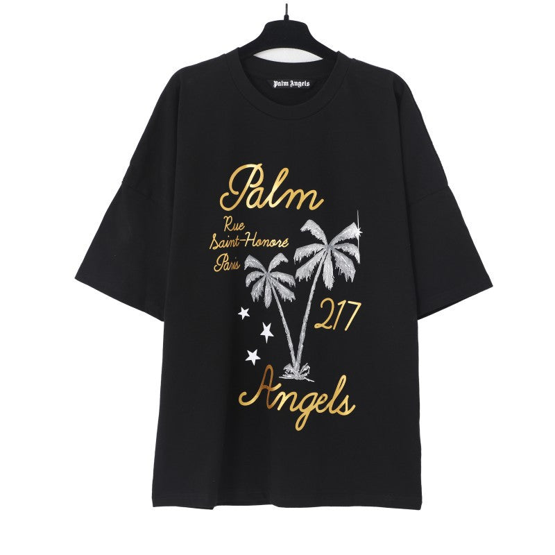 Palm Angels Graffiti Flame Palm Tree Graphic Oversized Tee Streetwear