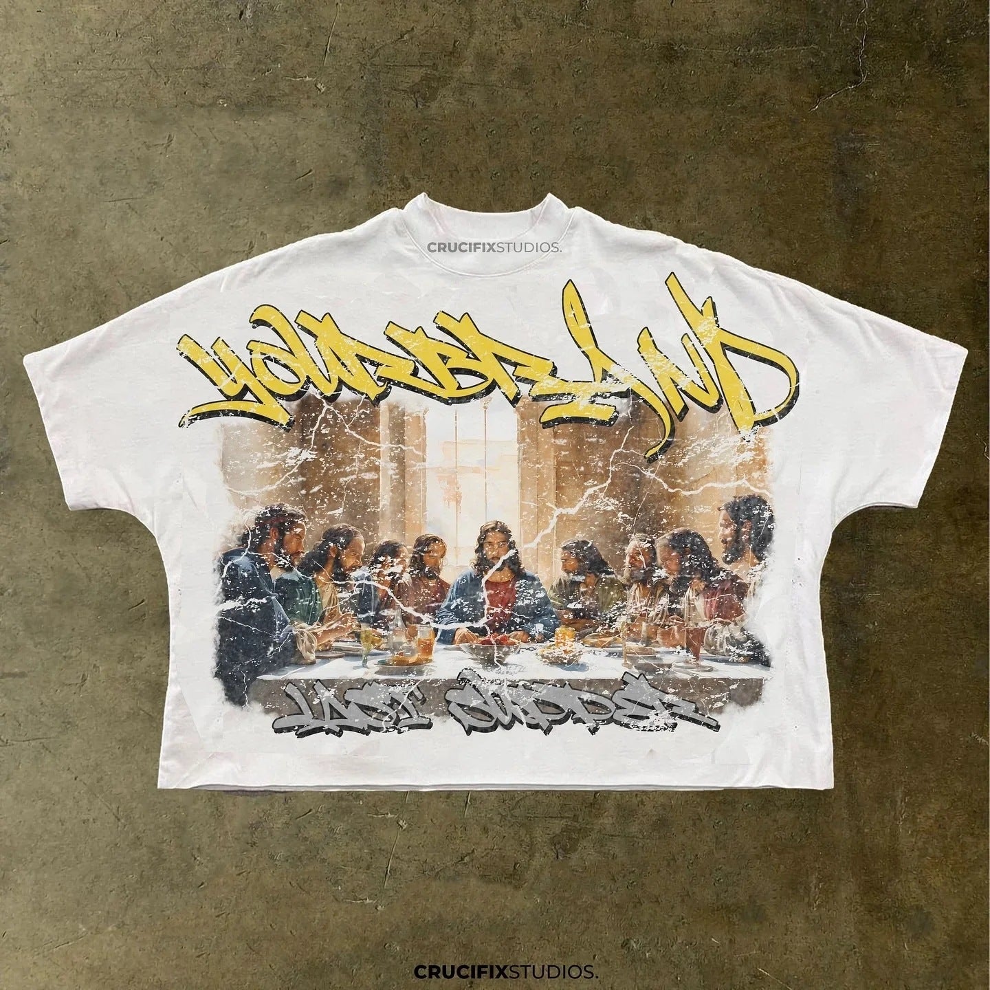 Ukiyo Infamouss Style Vintage Zeitungs-Grafik Oversized Baumwoll-T-Shirt