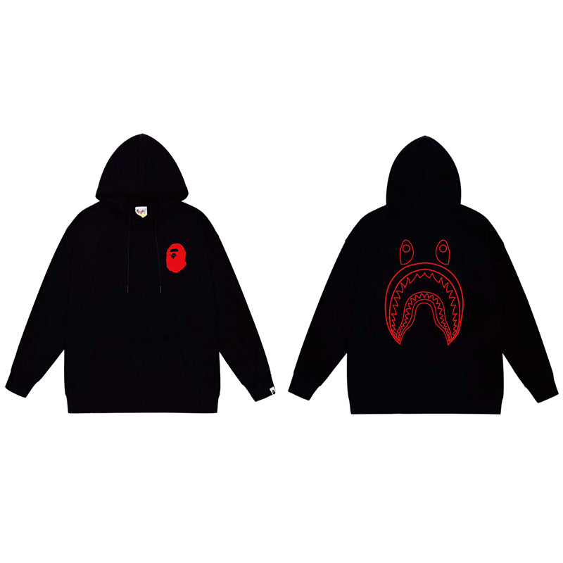 BAPE x Stussy Shark Graphic Hoodie Street Cotton Pullover Sweatshirt