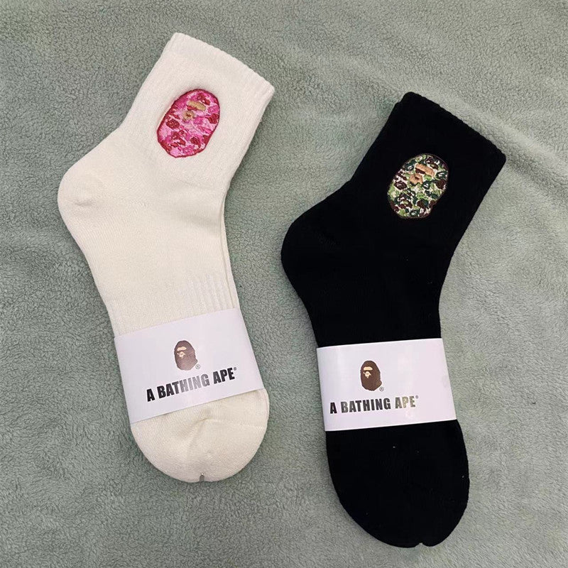 BAPE Ape Head Shark Embroidered Ribbed Crew Socks